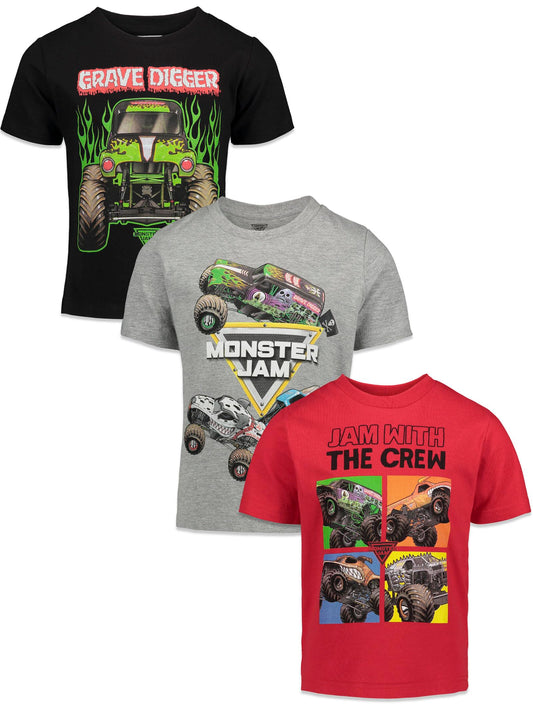 Monster Jam Toddler Boys 3 Pack Graphic T-Shirts Kids Black/Red/Grey 5T